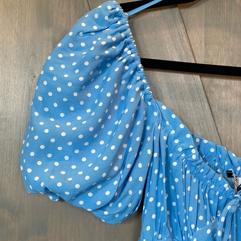 NEW! ZARA Mini Dress SS20 Draped Lined Polka Dot Sky Blue White Size Small - Picture 5 of 16